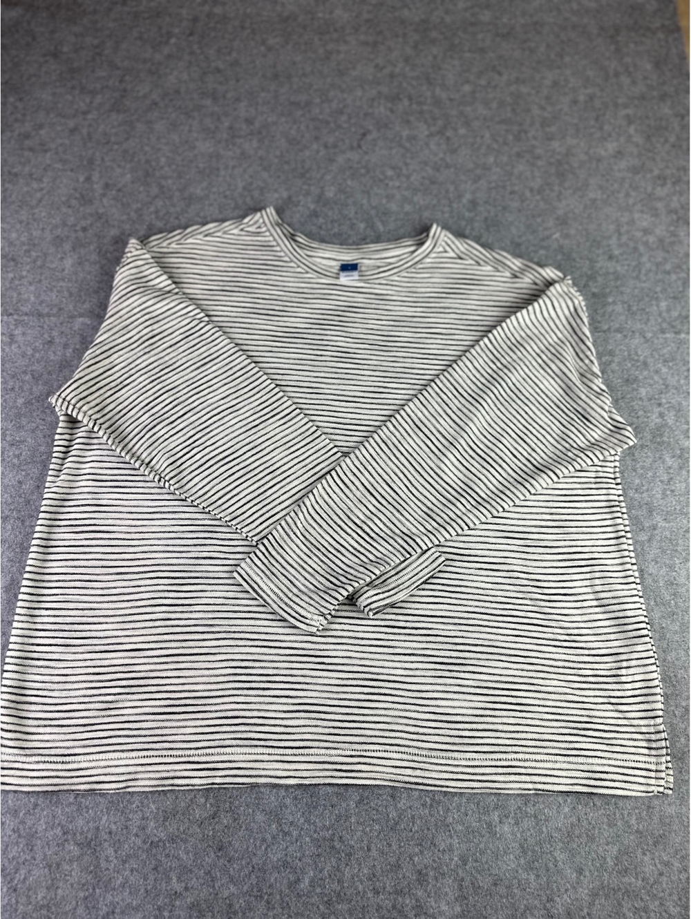 Old Navy woman’s Large Long Sleeve Vintage Style Black and White Striped Shirt